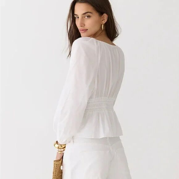 J. CREW Top Womens XS White V-Neck Smocked-Waist Top in Lightweight Cotton 2023 - Picture 2 of 11
